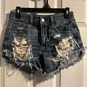 American Eagle High‎ Rise Distressed Shorts Womens Size 2 Denim Festival Party